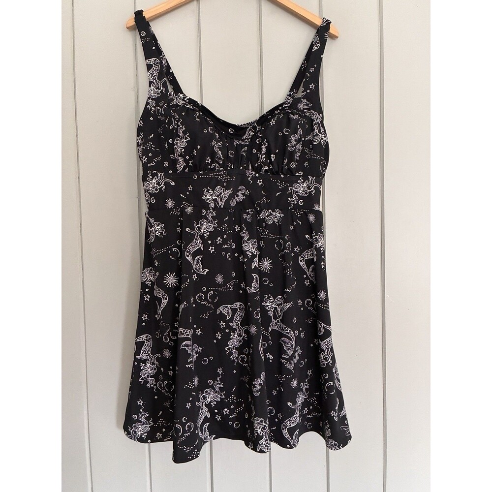 Torrid Swim Dress 1X Black White Mermaid Print Underwire Adjustable Straps